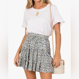 Arjungo Ruffle Skirt | Green and white floral